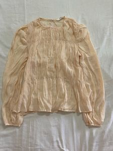 Sheer Tiered Puff Sleeve Blouse