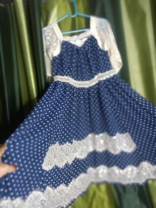 Blue Polka Dot Lace Trim Dress