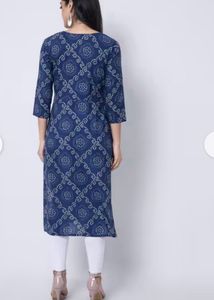 Blue Printed Kurta with Tassel Tie