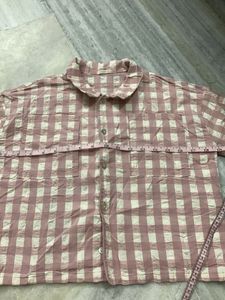 Oversized Pink Checkered Long Sleeve Shirt