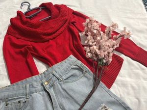 Cozy Red Turtleneck Knit Sweater