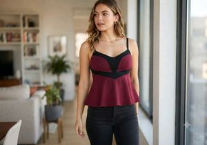 Maroon &amp; Black Peplum Camisole Top