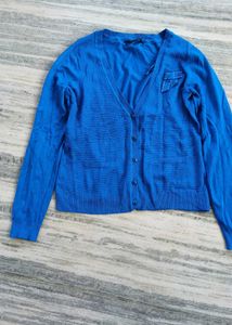 Blue Cardigan with Bow Detail
