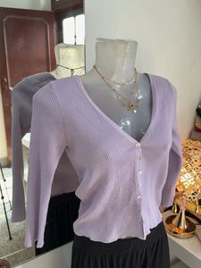 Lavender Ribbed Knit Cardigan