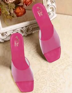 Pink Clear Heel Mules