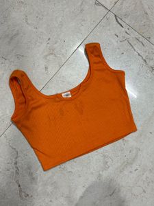 Ribbed Orange Cropped Tank Top