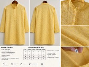 Men's Pastel Yellow Embroidered Kurta with pajama