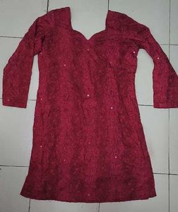 Elegant Red Chikankari Kurta