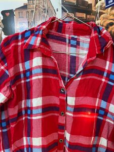 Red Plaid Button-Up Shirt fits XS to S