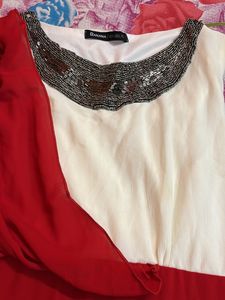 Chic Red &amp; White Beaded Dress