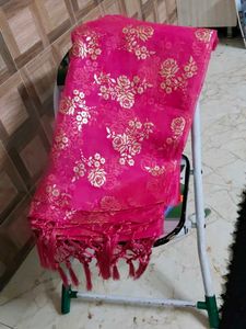 Vibrant Pink Floral pure organza Dupatta