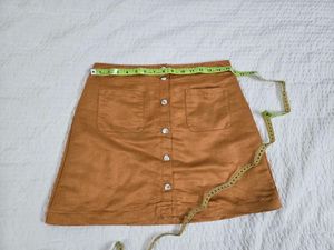 Stylish Tan Button-Front Mini Skirt waist 30