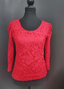 Red Lace Long Sleeve Top