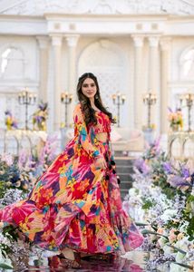 Red Colour Attractive Partywear Chiffon With Gown