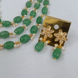 onex Green Stone Necklace with Earrings