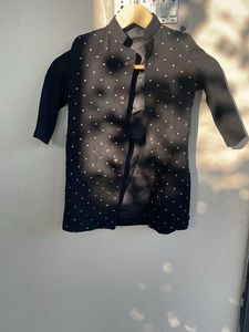 Black Polka Dot Kurta Jacket