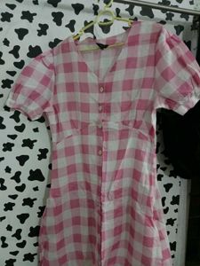 Pink Gingham Midi Dress