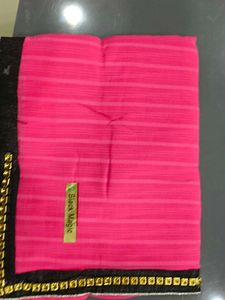 Vibrant Pink Saree with Black Border