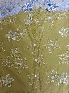 Mustard Yellow Embroidered fit and flare dress