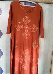 Orange Ethnic Kurta pair with Mirror Work