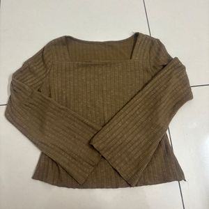 Cinched Waist Ribbed Square Neck Top