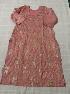 Pink Embroidered Kurta Set with Yellow Palazzo