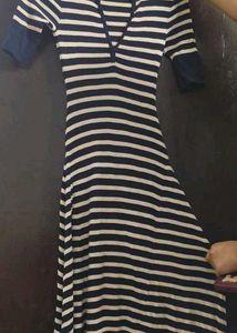 Striped Knit V-Neck Dress