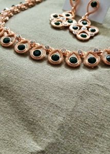 Willanzy Rose Gold Plated Set in green Colour...