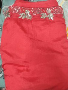 Red Silk Saree with Embellishments