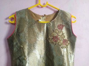 Olive &amp; Rani Pink Brocade Kurti-Lehenga Set