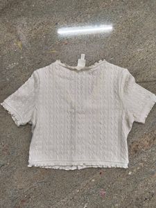 H&amp;M White Cable Knit Cropped Cardigan