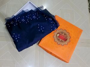 Blue New Net Saree with Blouse पीस Attached