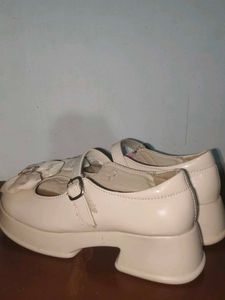 White Platform Mary Janes with Bow