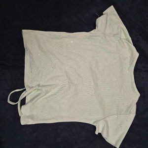 Sparkly Ruched V-Neck T-Shirt cute