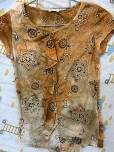 Sheer y2k Floral Print Top with Ruffles