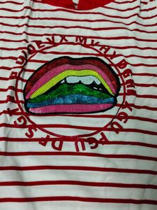 Red &amp; White Striped Hoodie Tunic