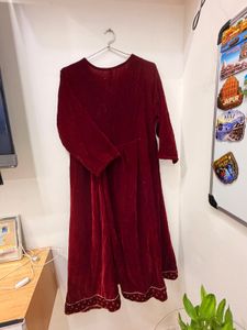 Elegant Maroon Velvet Kurta pant