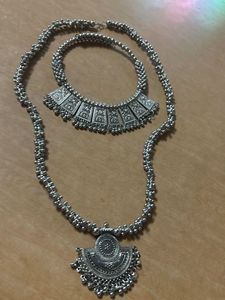 Oxidized Silver Layered Necklace Set