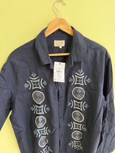Men's Embroidered Blue Casual Shirt