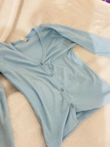 Blue Button-Down knit top