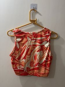 Chic Abstract Print Sleeveless Crop Top