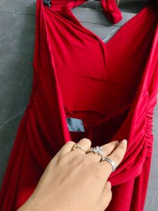 Elegant Red Halter Neck Maxi Dress