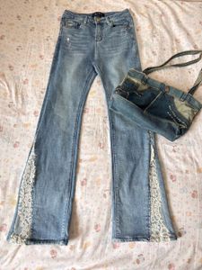 Flared Jeans with Lace Detailing