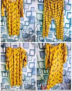 Yellow Floral Print Top & Pants Set
