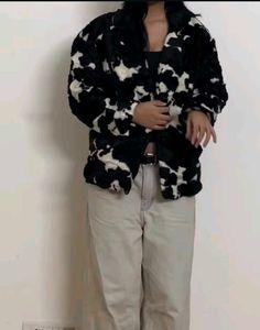 Cow Print Faux Fur Coat