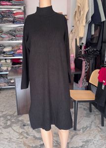 Black Knit Turtleneck Dress