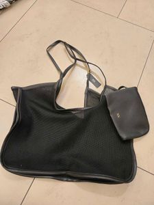 Chic Black Mesh Tote Bag with Pouch