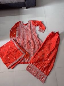Orange Embroidered Kurta Set