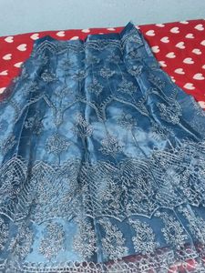 Blue Net Semi Stitched Lehenga