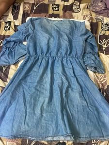 Denim Ruffled Lace-Up Dress